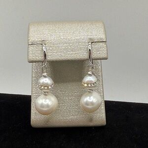 925 Sterling Silver Pearl Drop Earrings Dangle White Pearl IPS